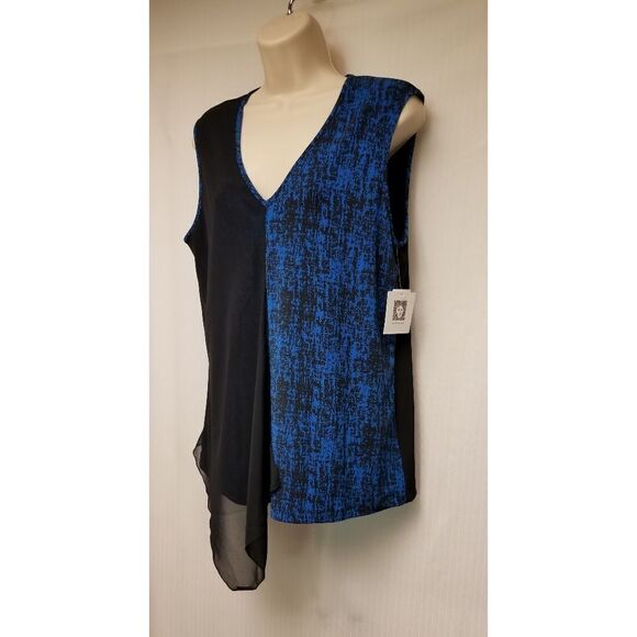 Women's ANNE KLEIN V-Neck Black and Blue Sleeveless Blouse Size 12 NWT - Picture 5 of 11